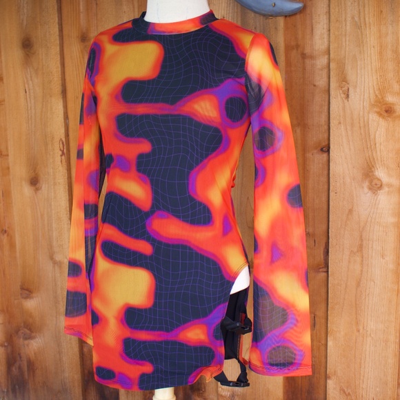 Poster Girl Heatmap Print Mesh Bodycon Cutout Mini Dress Size M - Picture 3 of 15